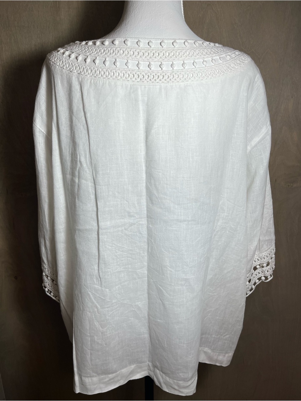 J. Jill Crochet Lace Edge Boho White Linen Boxy  Blouse Top L - Picture 5 of 7